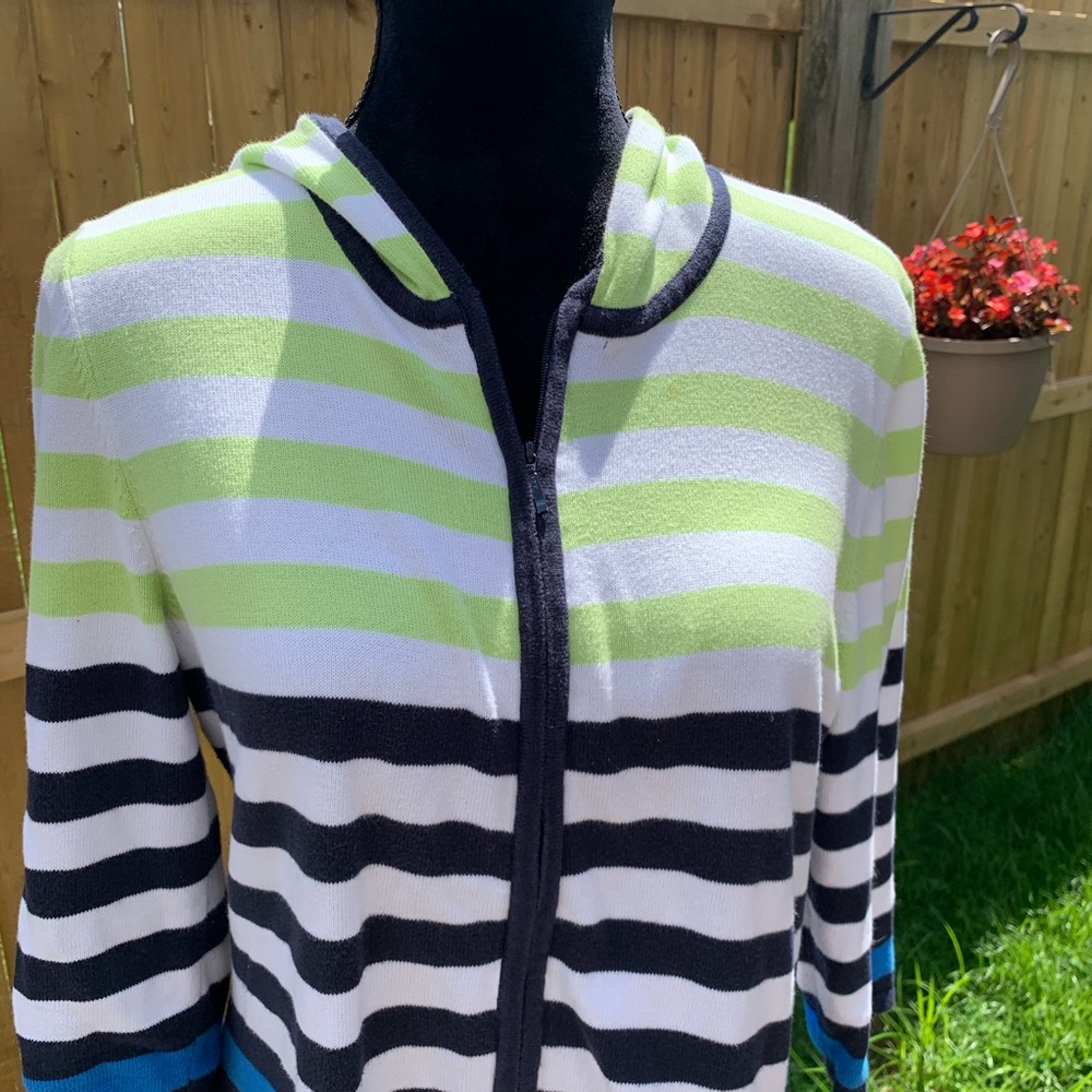 Christopher & Banks Striped Hooded Zip Sweater - Picture 3 of 7